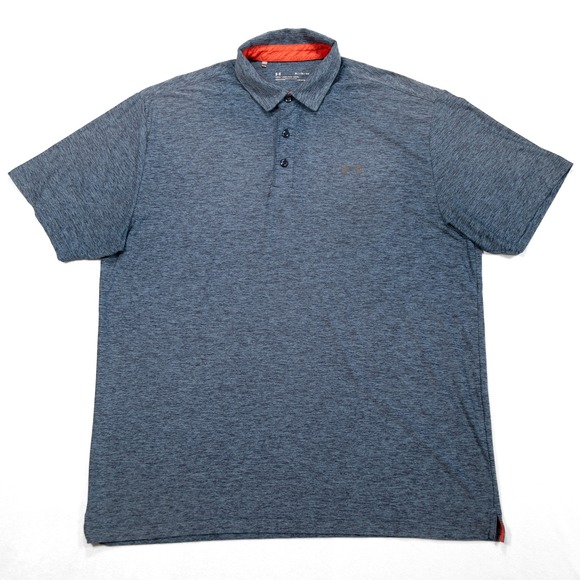 UNDER ARMOUR Men's‎ XL Blue Heathered Loose Fit Heatgear Short Sleeve Polo Shirt - Picture 2 of 6